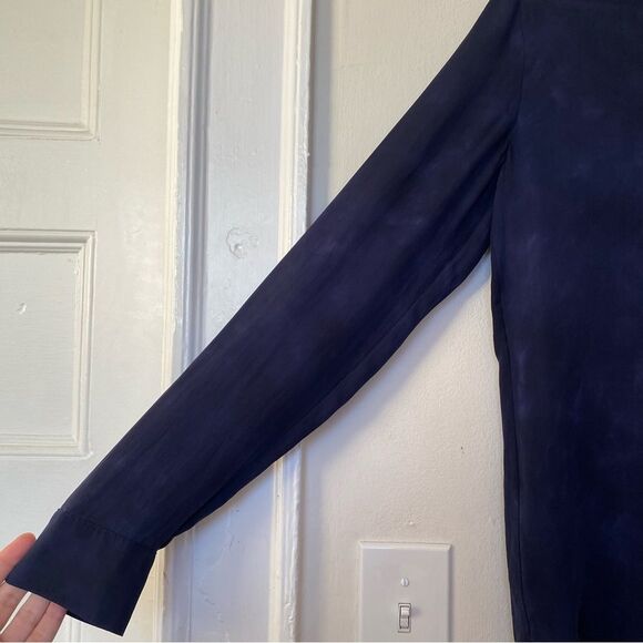 RAQUEL ALLEGRA Silk Subtle Tie-Dye Button Shirt Blouse Navy Blue Sz 0 Small - Picture 4 of 11